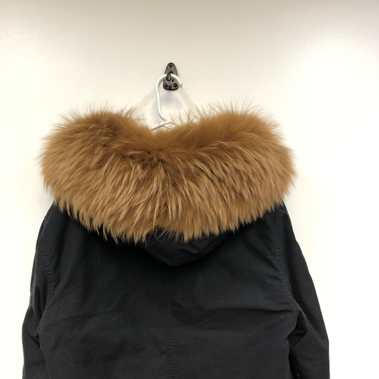 Mr & Mrs Black Fur Hood Short Parka Coat L