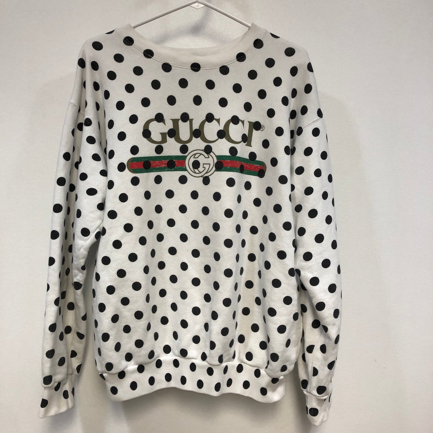 Gucci White Polka Dot Web Logo Crewneck Sweatshirt Size XS