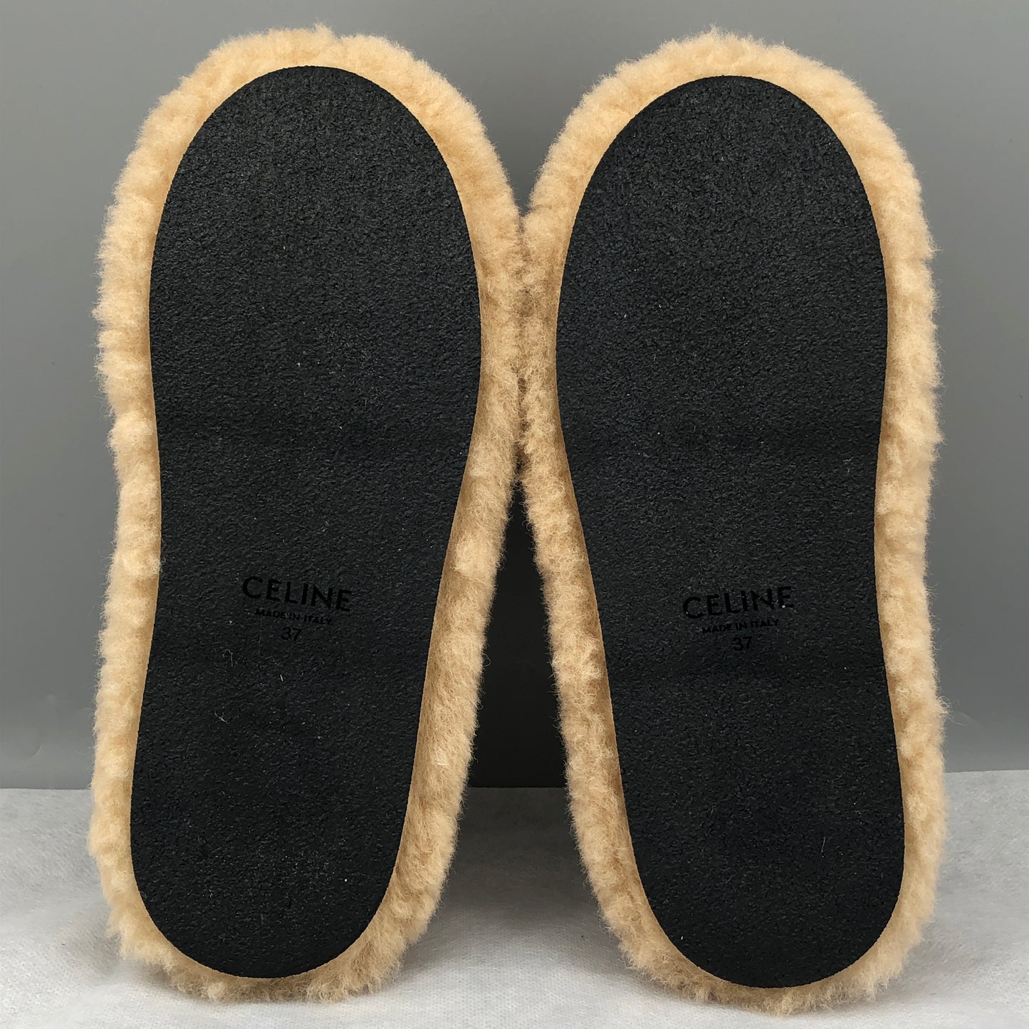 Celine Women's Triomphe Shearling Slide Mules Size 37 Beige