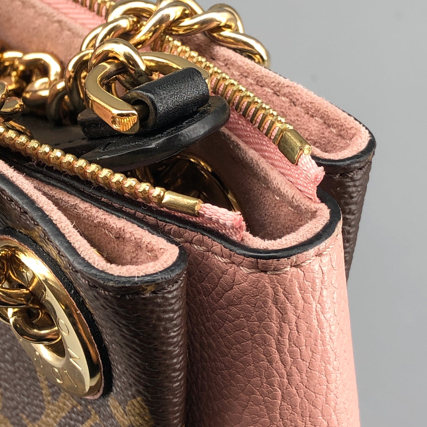 Louis Vuitton Brown Monogram & Pink Leather Chain Shoulder Bag