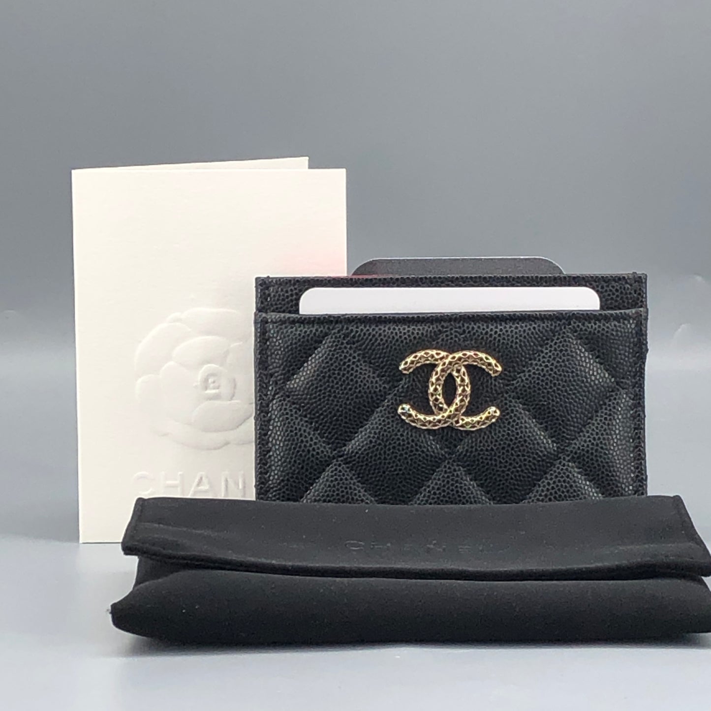 Chanel NWT Black Quilted Caviar Leather Card Holder