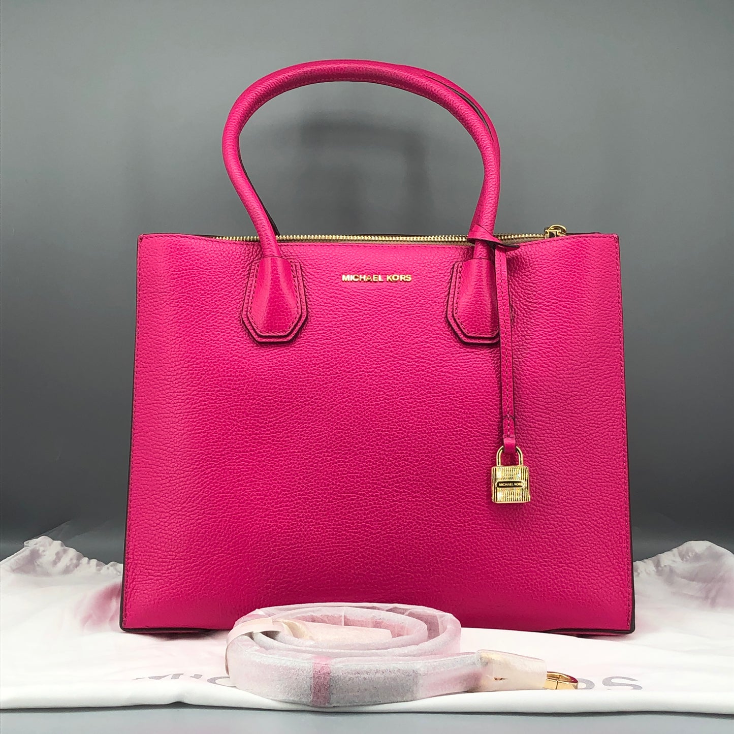 Michael Kors Pebbled Leather Tote Shoulder Hand Bag Hot Pink