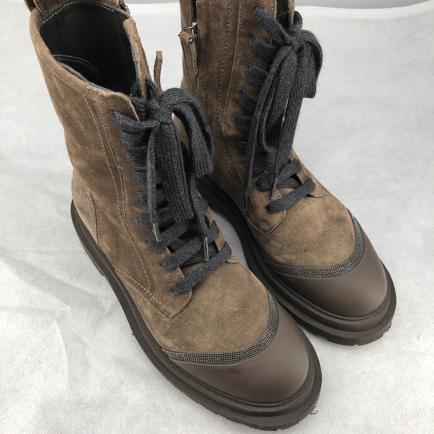 Brunello Cucinelli Suede Combat Boots 36.5 Brown
