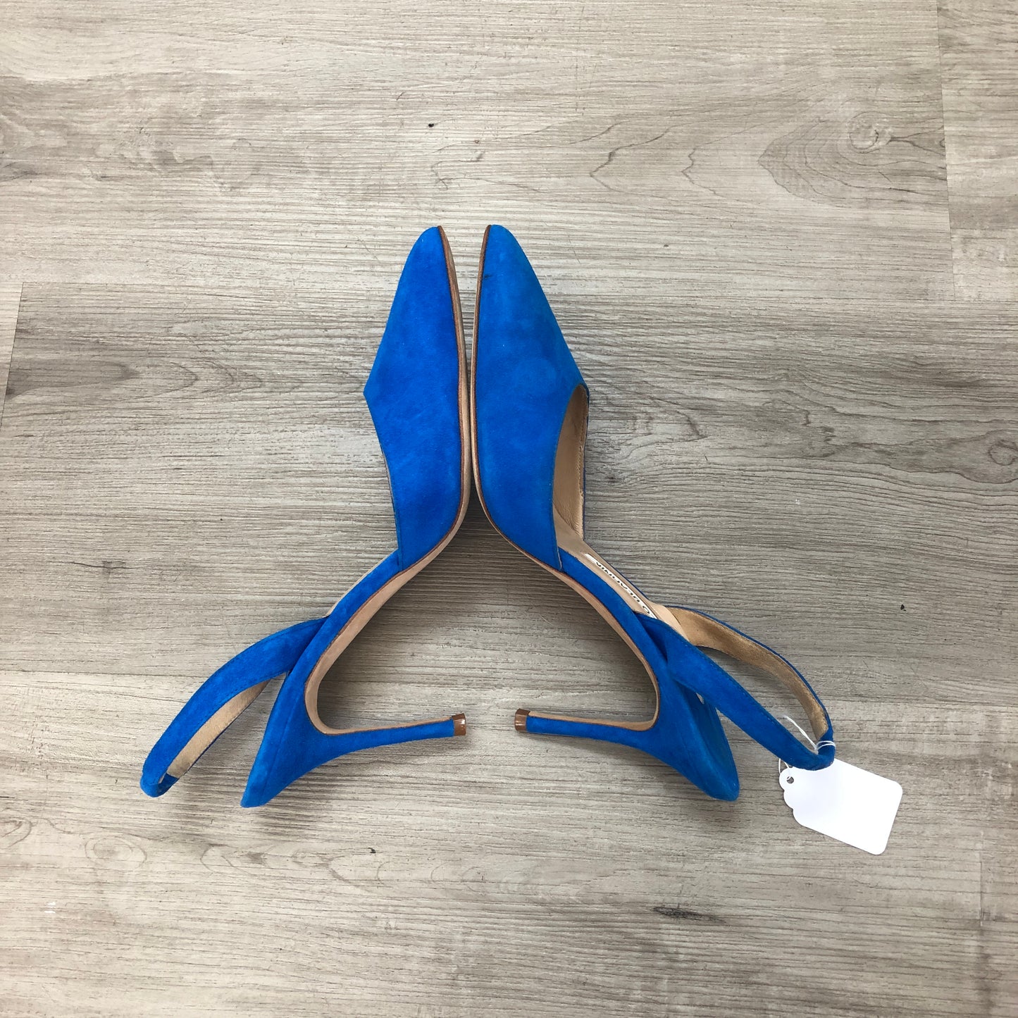 Manolo Blahnik Women's Suede Back Strap Pointed Toe Stiletto Pumps Shoes 35.5 Bright Blue