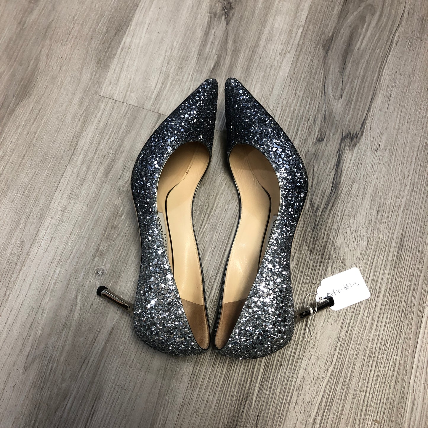 Jimmy Choo Women's Metallic Silver Glitter Pointed Toe Stiletto Pumps Shoes 35.5