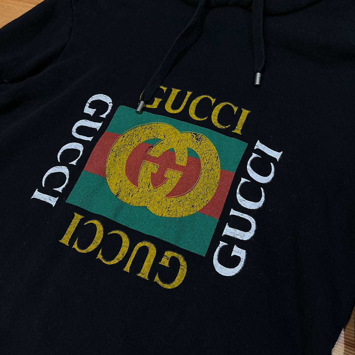 Gucci Black Vintage Logo Print Pullover  Hoodie Size XS