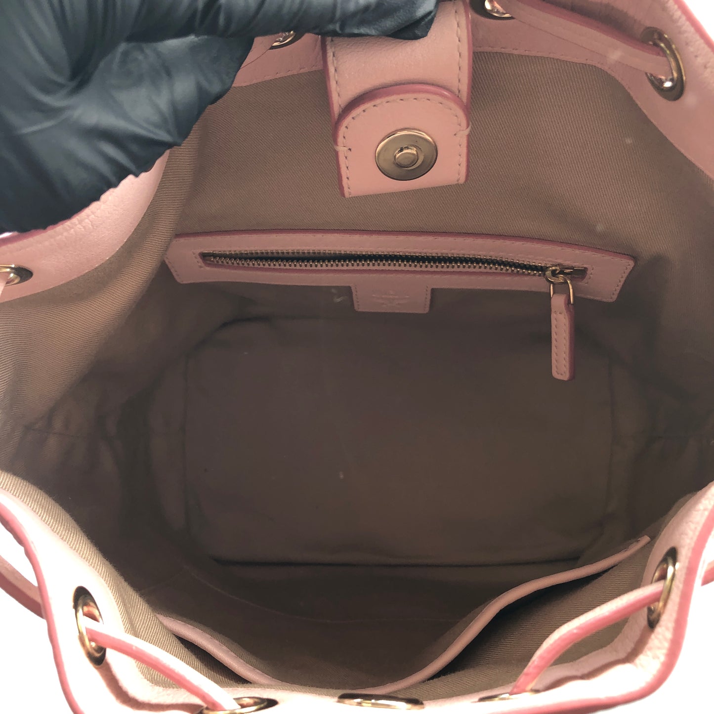 MCM Pink Visetos Print Drawstring Bucket Bag