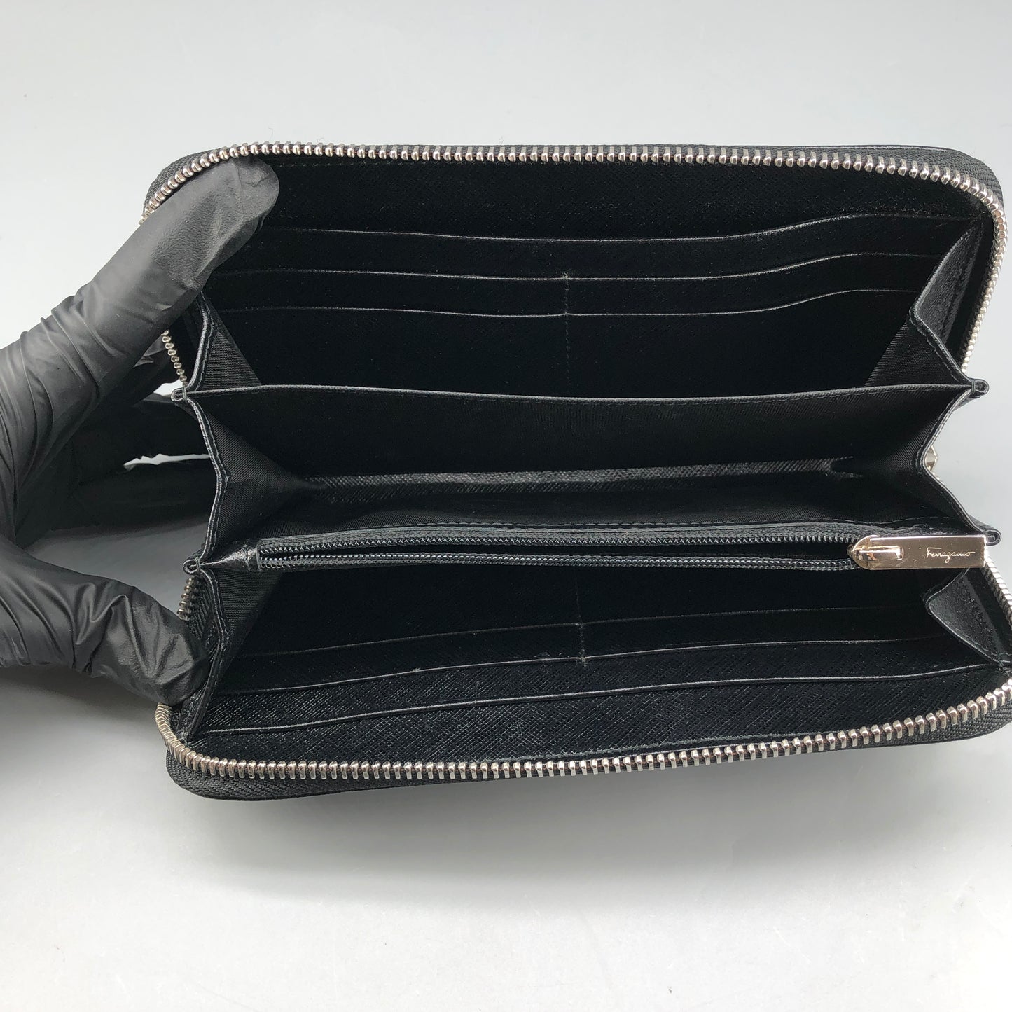 Salvatore Ferragamo Black Gancini Zip-Around Long Wallet