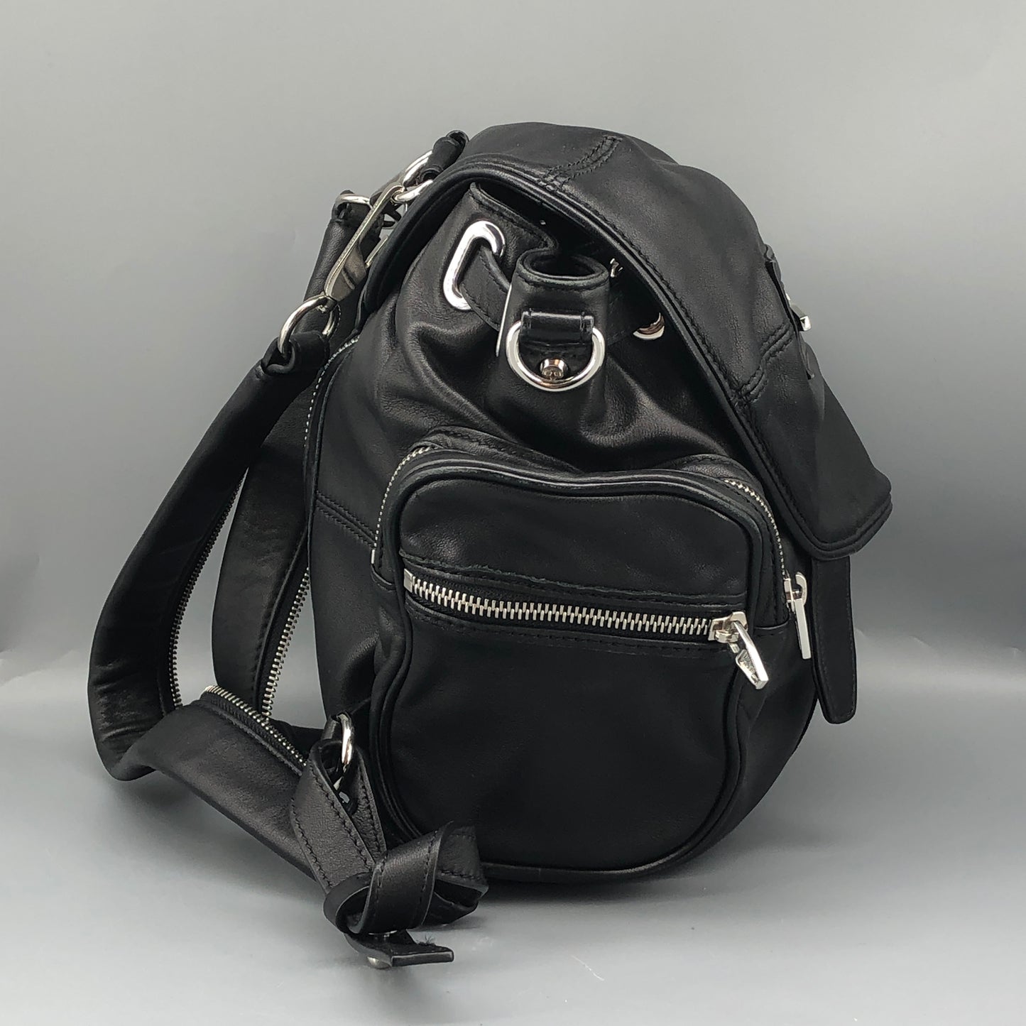 Alexander Wang Marti Backpack Washed Black Lambskin Rhodium Hardware