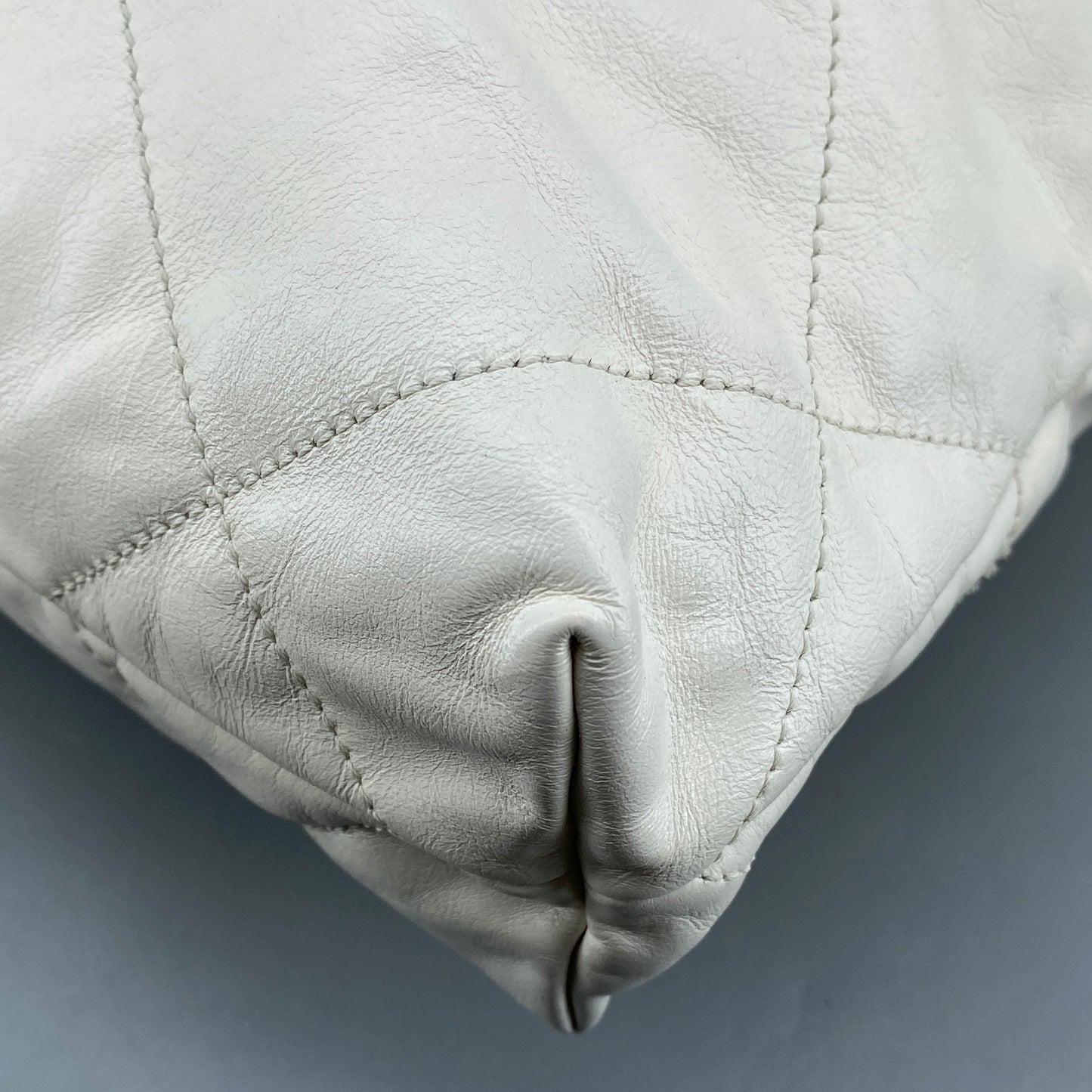 Chanel White Quilted Leather SMALL 22 Bag Tote