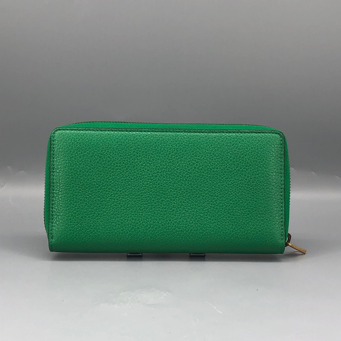 Gucci Green Grain Leather Full Zip Around Long Wallet