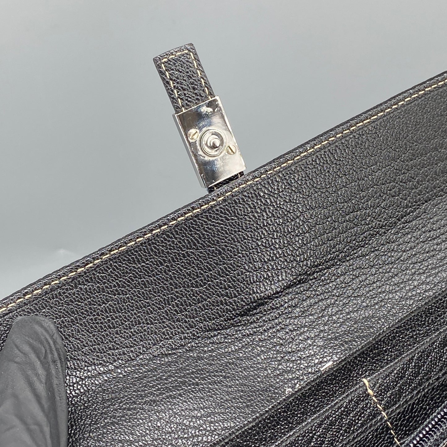 Ferragamo Black Grain Leather Flap Long Wallet