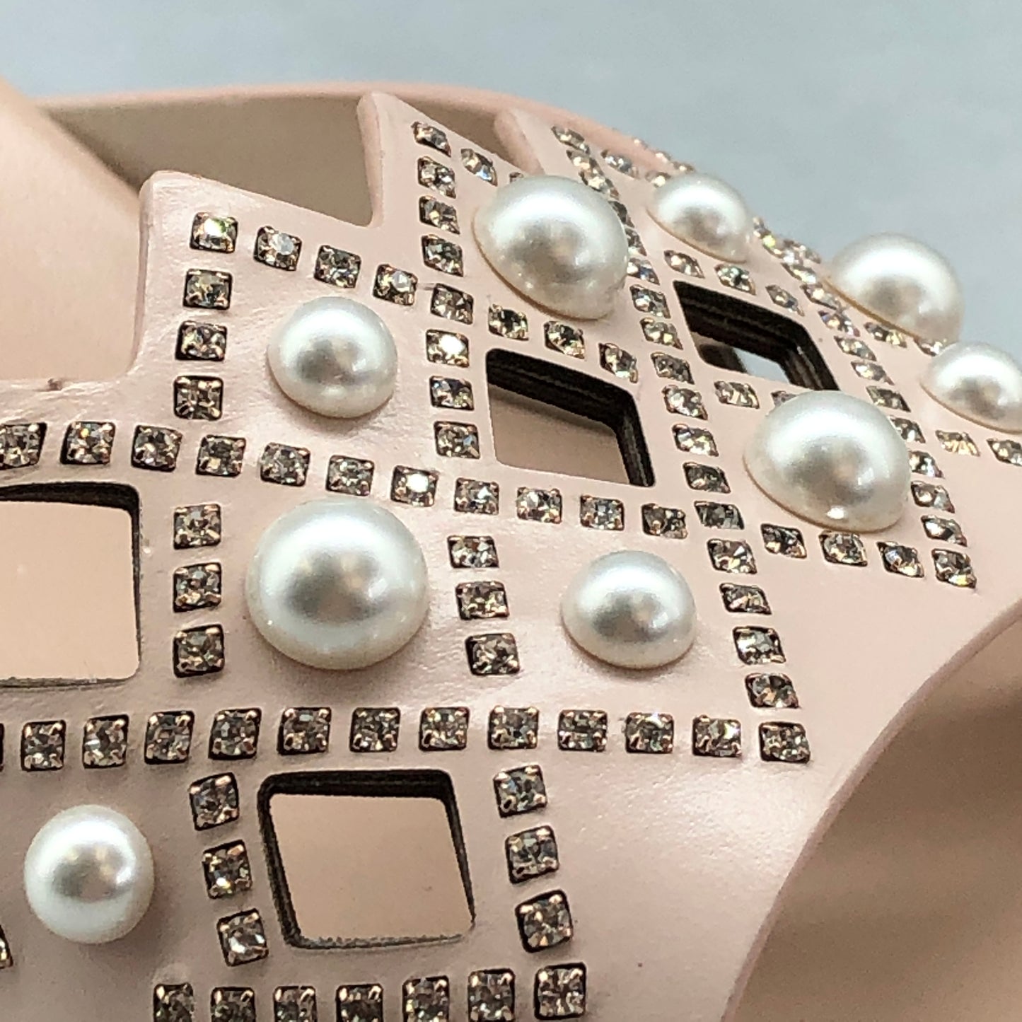 Rene Caovilla Blush Pink Pearl-Embellished Wedge Mules Size 35