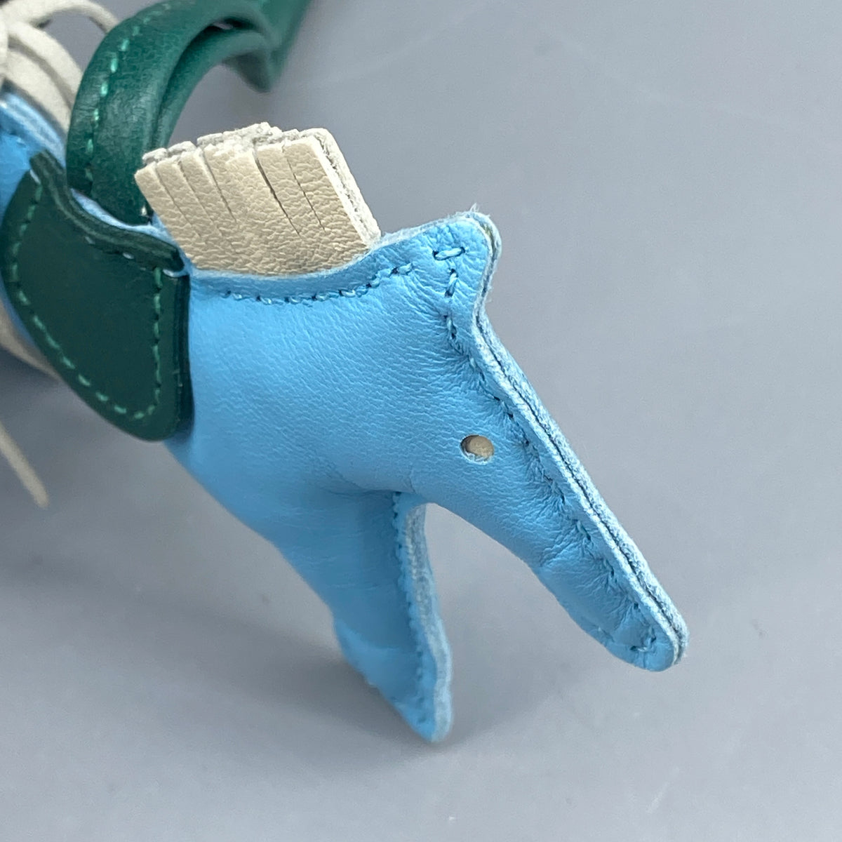 Hermes Rodeo Small Horse Bag Charm Light Blue & Green Leather