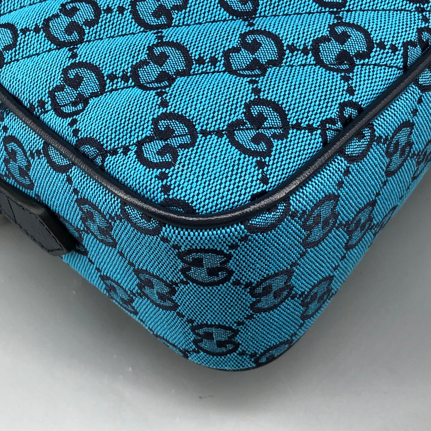Gucci GG Marmont Small Camera Bag in Blue Diagonal Quilted Canvas