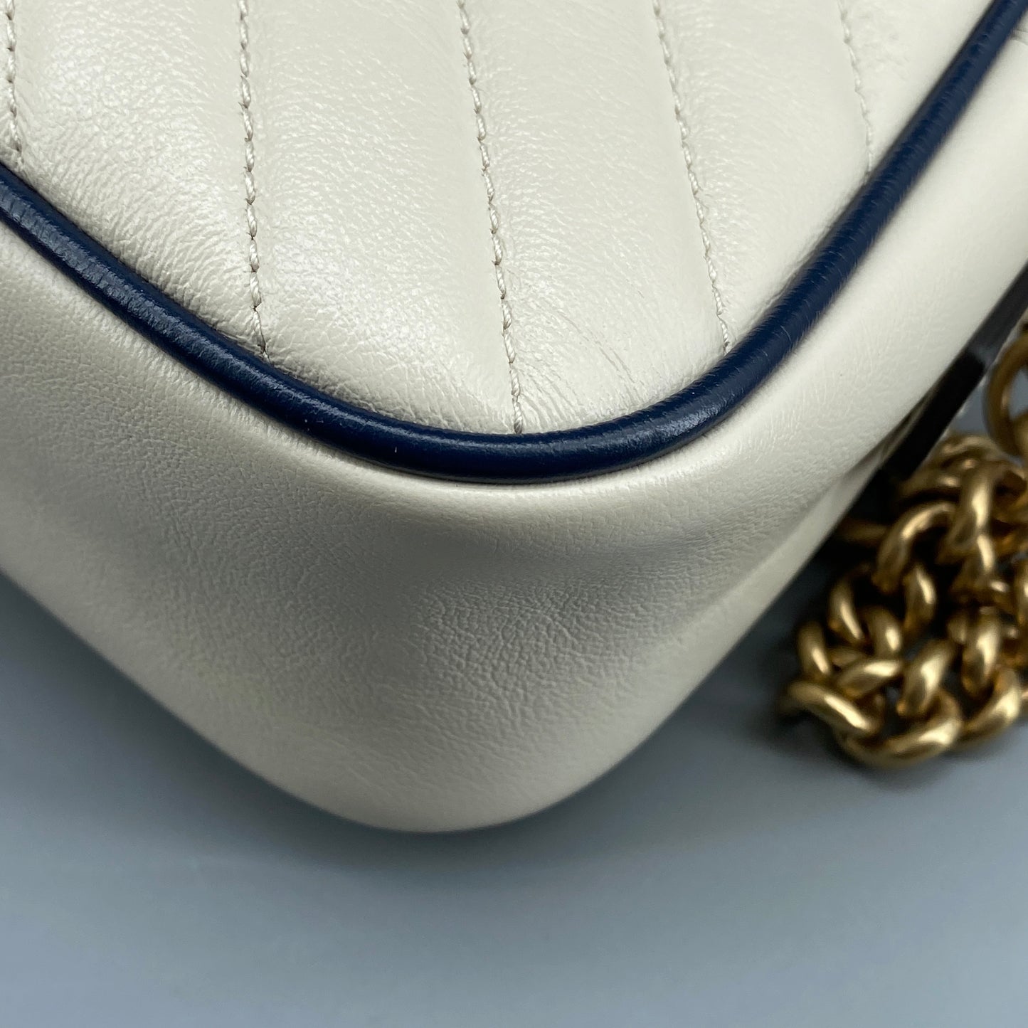 Gucci GG Marmont Chain Shoulder Bag Mystic White Blue Agata