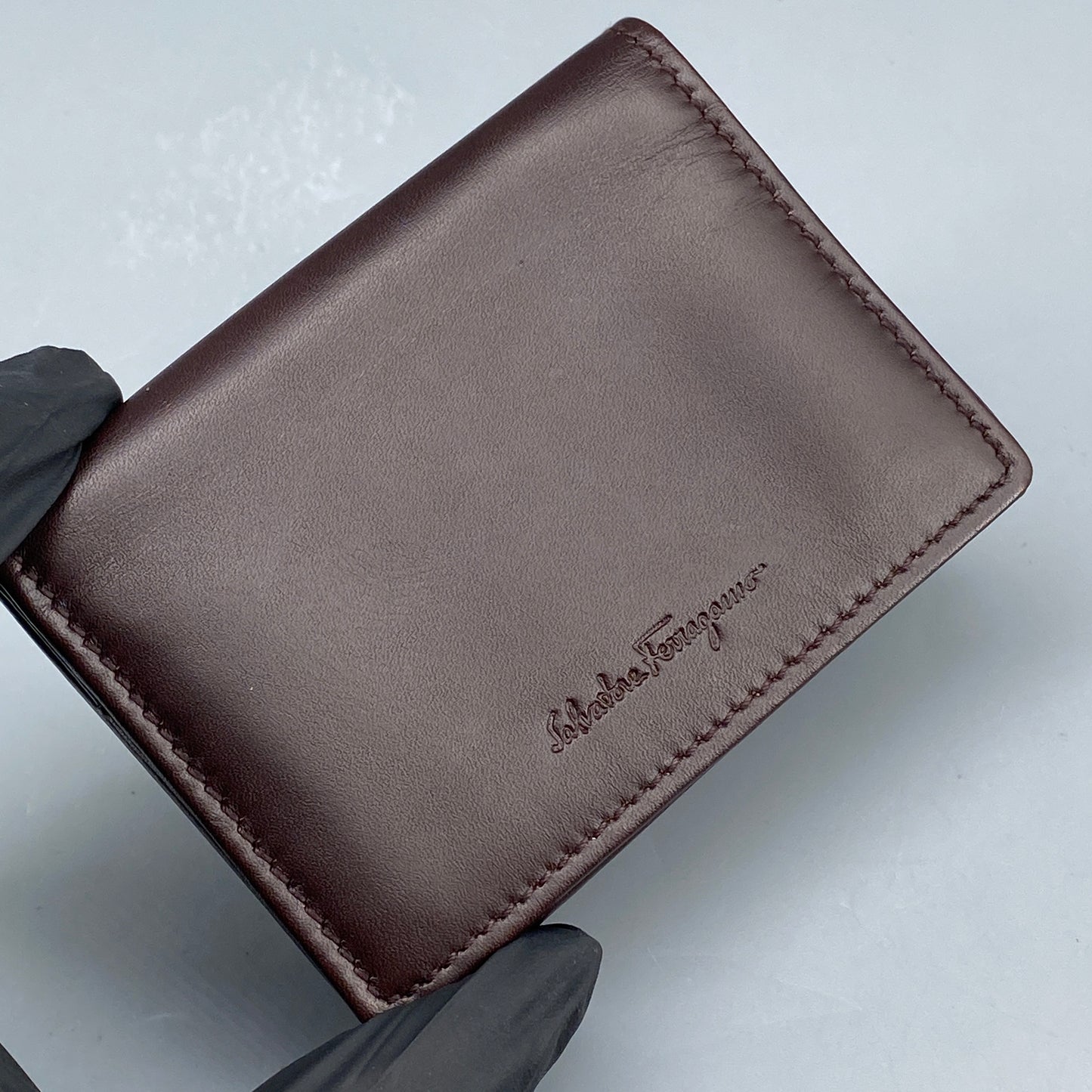 Ferragamo Deep Brown Smooth Leather Bi-fold Short Wallet