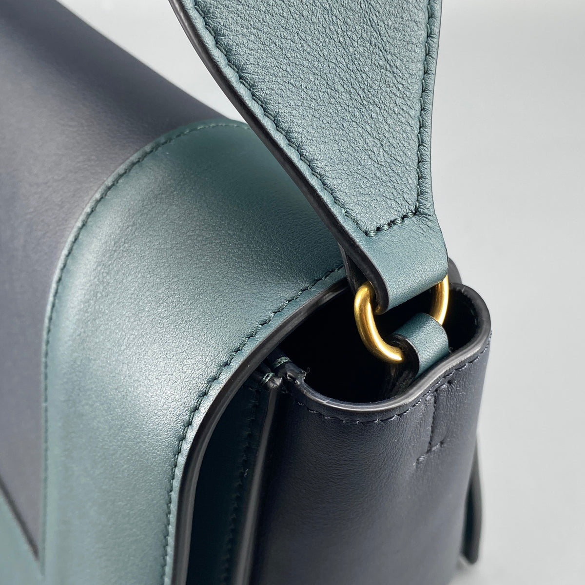Celine New Frame Shoulder Bag Navy Green Leather