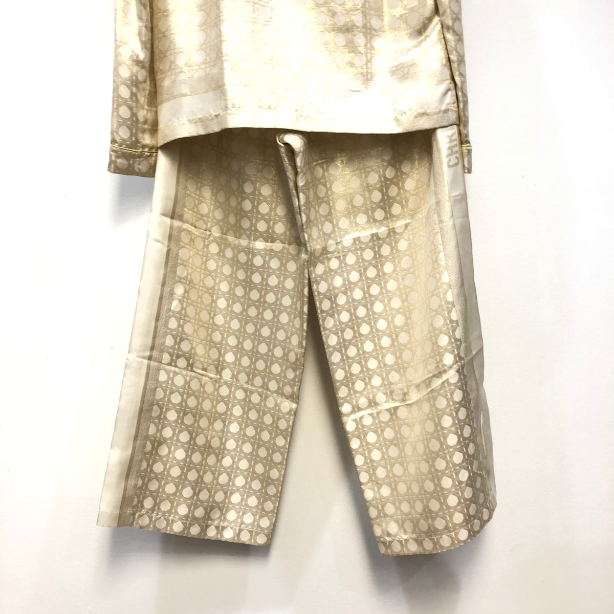Christian Dior Gold & Beige Two Piece Shirt Wide Leg Pant Set