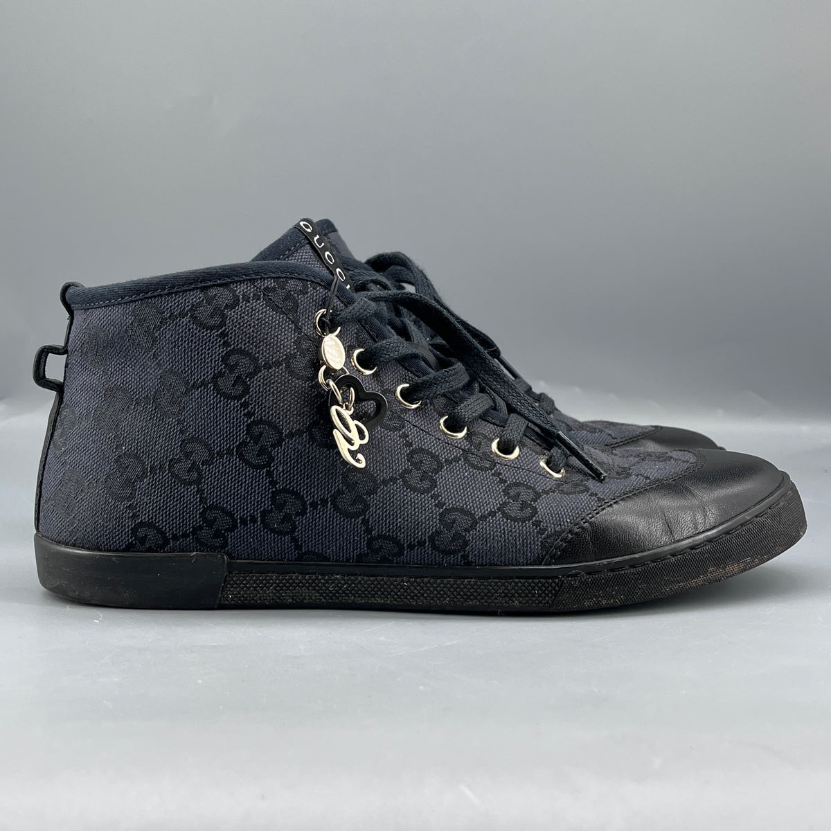 Gucci Black GG Canvas & Leather High Top Sneakers size 35.5