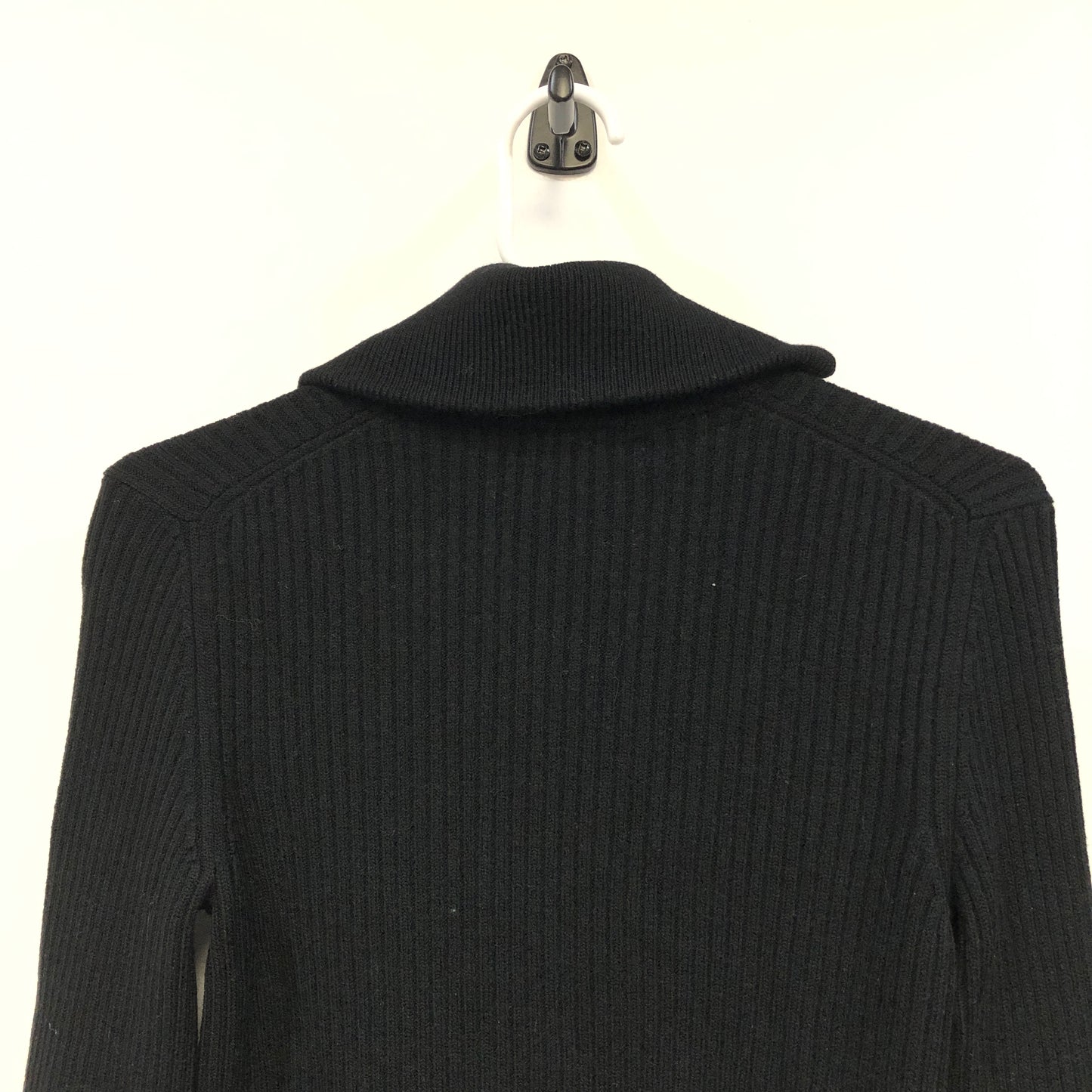 Burberry Black Ribbed Knit Zip Turtleneck Cardigan Size M