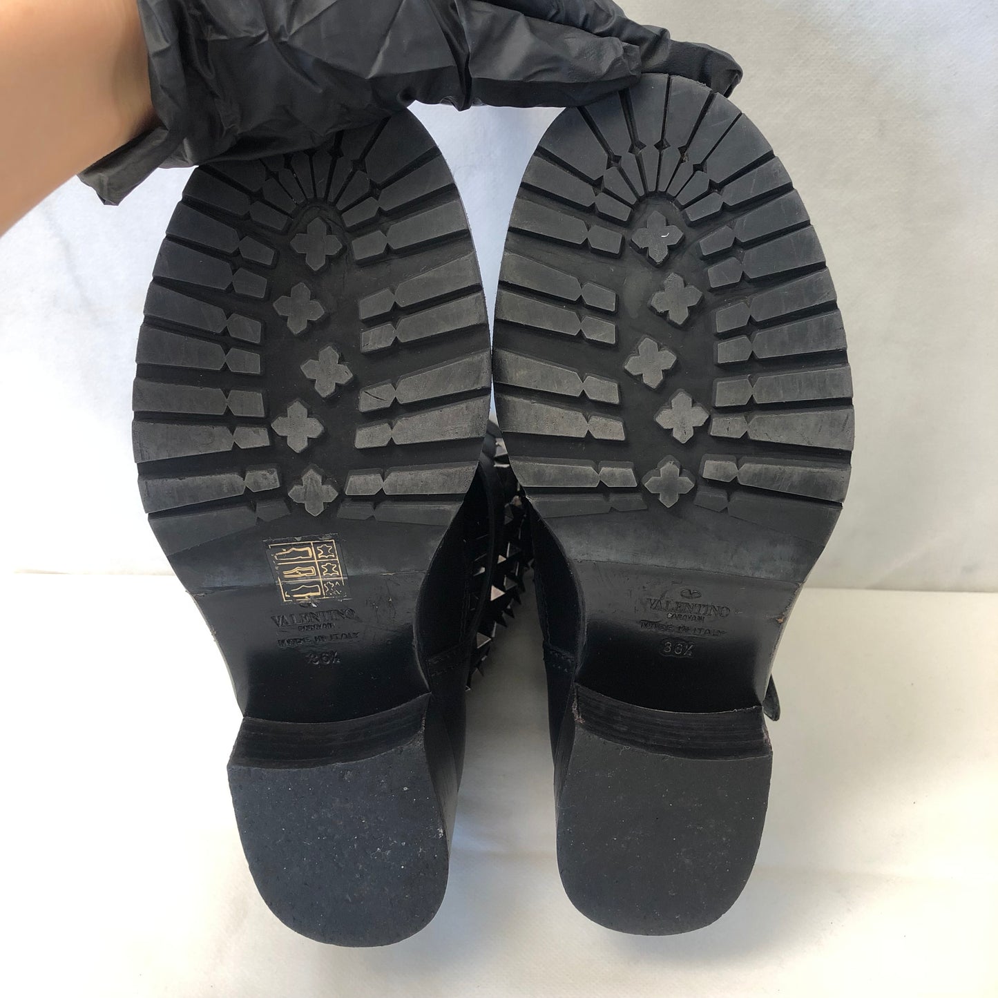 Valentino Rockstud Black Leather Ankle Boots Women's Shoes Size 36.5