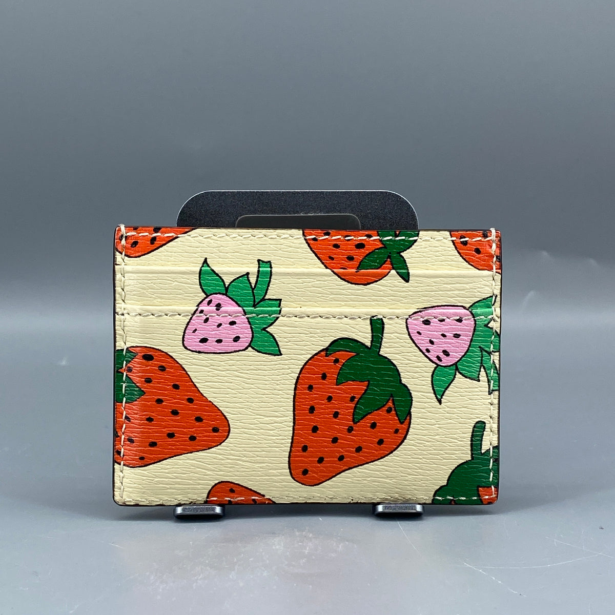 Gucci Cream Strawberry Print Leather Card Holder