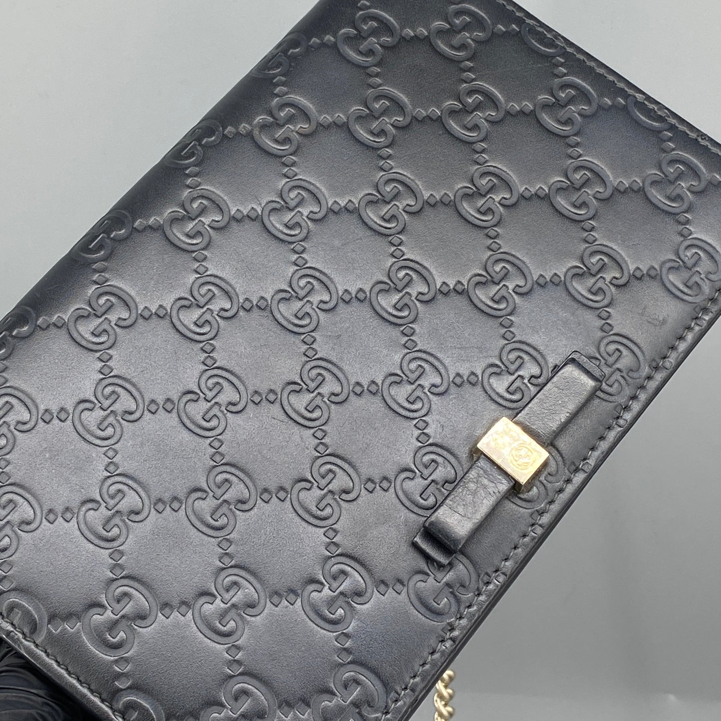 Gucci Black GG Embossed Chain Wallet Bag