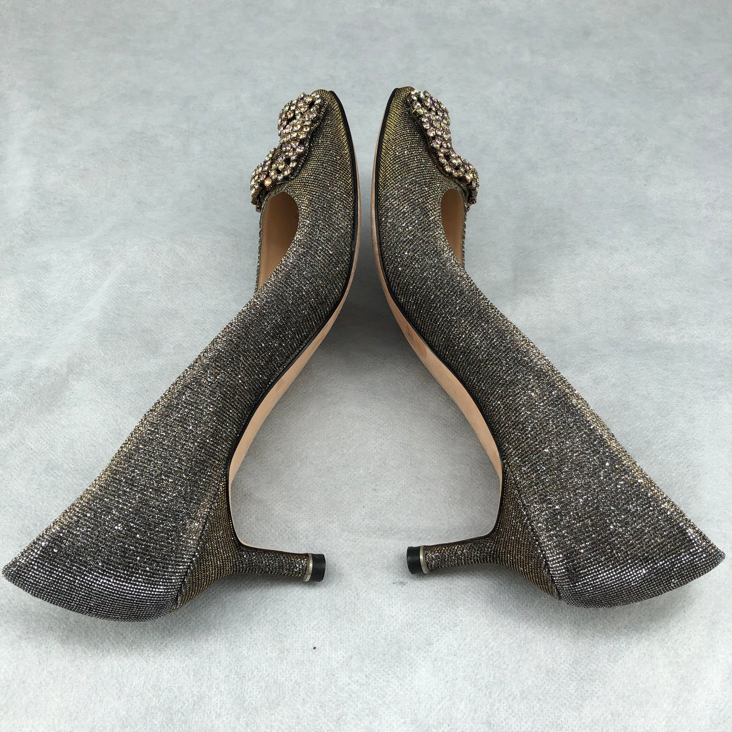 Manolo Blahnik Hangisi Gold-Silver Ombré Glitter Heels Size 36.5