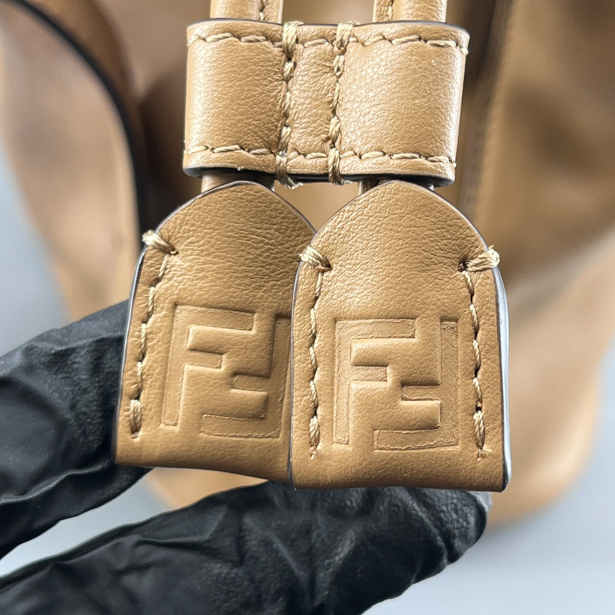 Fendi Brown beige Leather FF-clasp Backpack