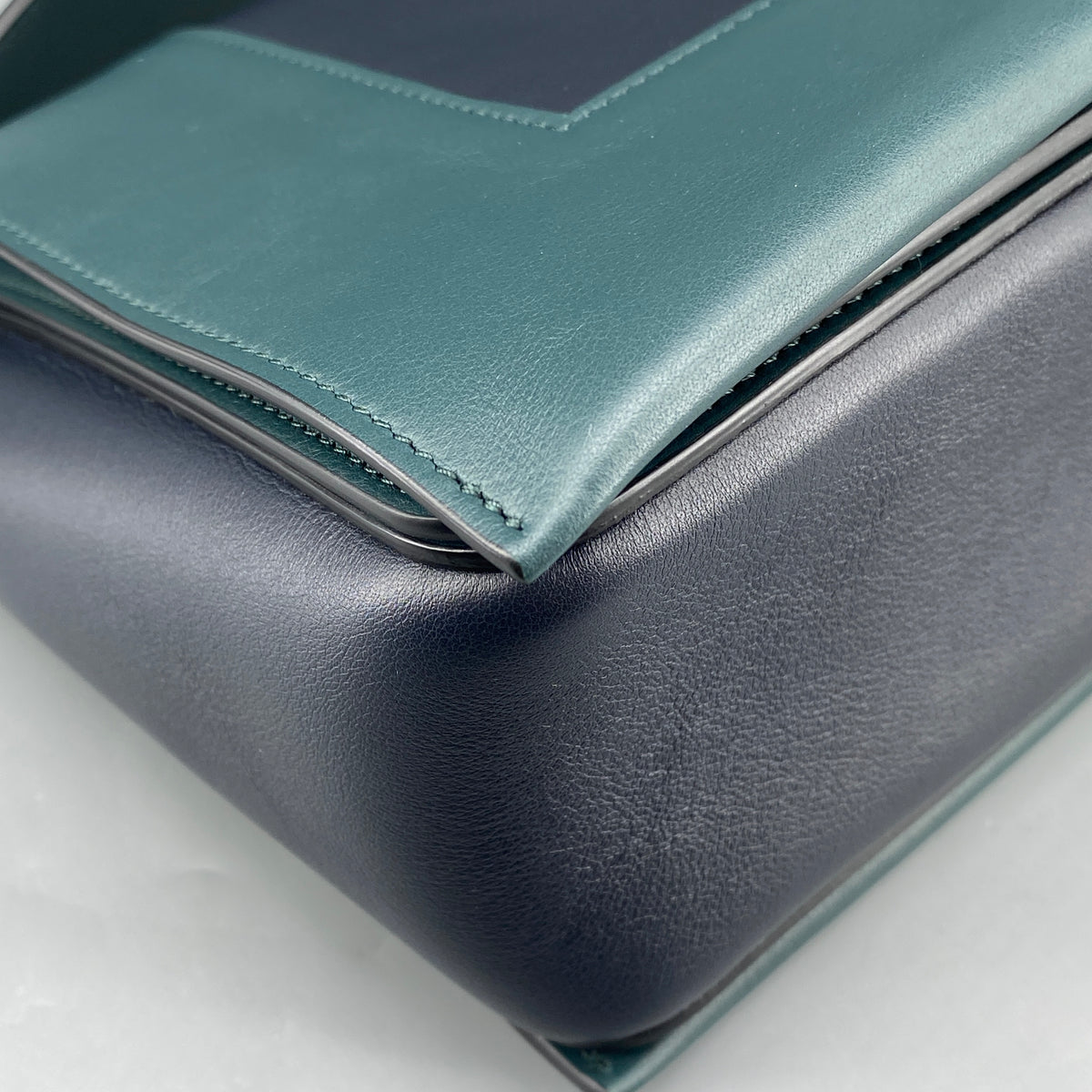 Celine New Frame Shoulder Bag Navy Green Leather