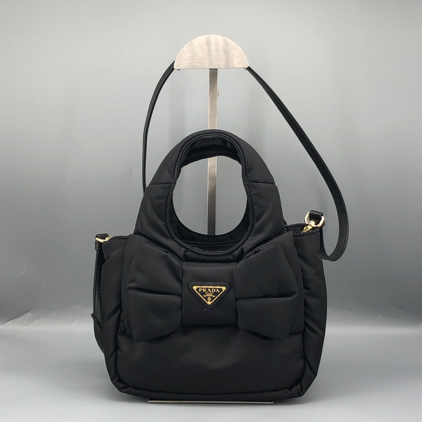 Prada Mini Padded Re-Nylon Tote Bag with Bow Detail Black