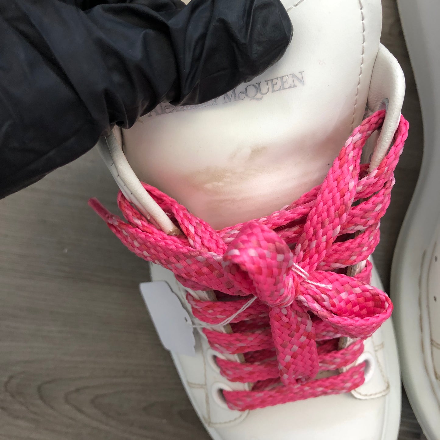 Alexander McQueen Women's Oversized Platform Leather Sneaker Shoes 37.5 White Pink
