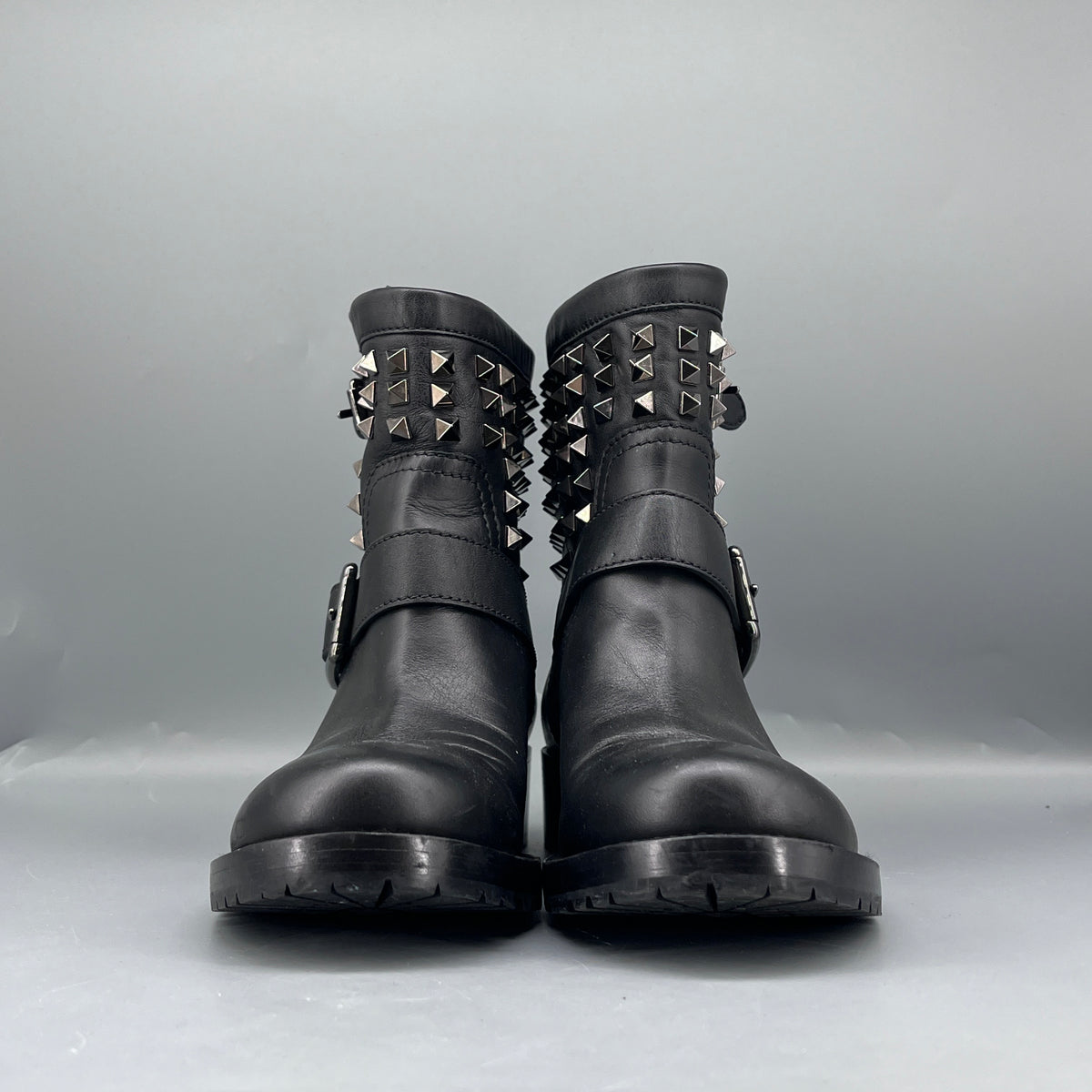Valentino Black Leather Rockstud Ankle Boots size 37.5