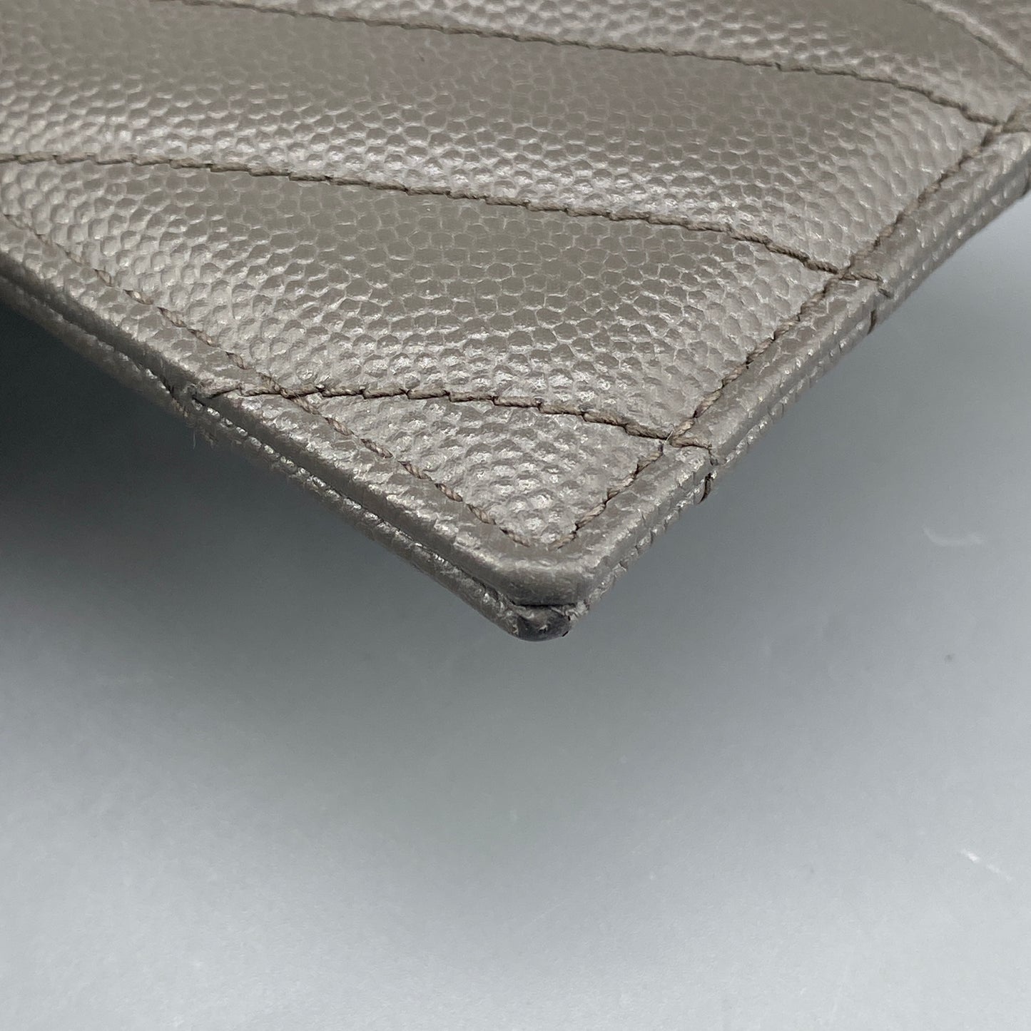 Saint Laurent Grey Chevron‑Quilted Card Holder