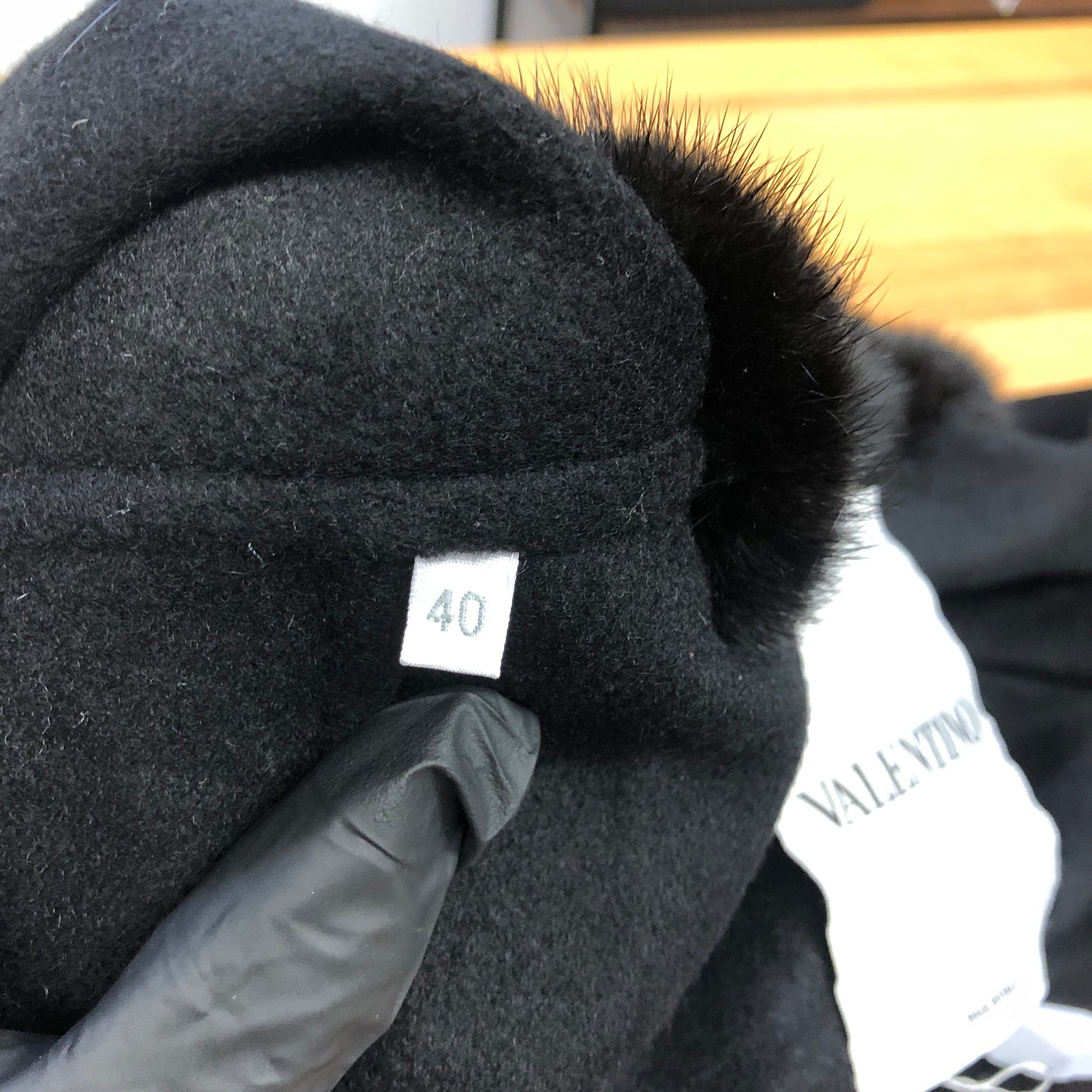 Valentino Black Fur Collar Ruffle Coat Size 40