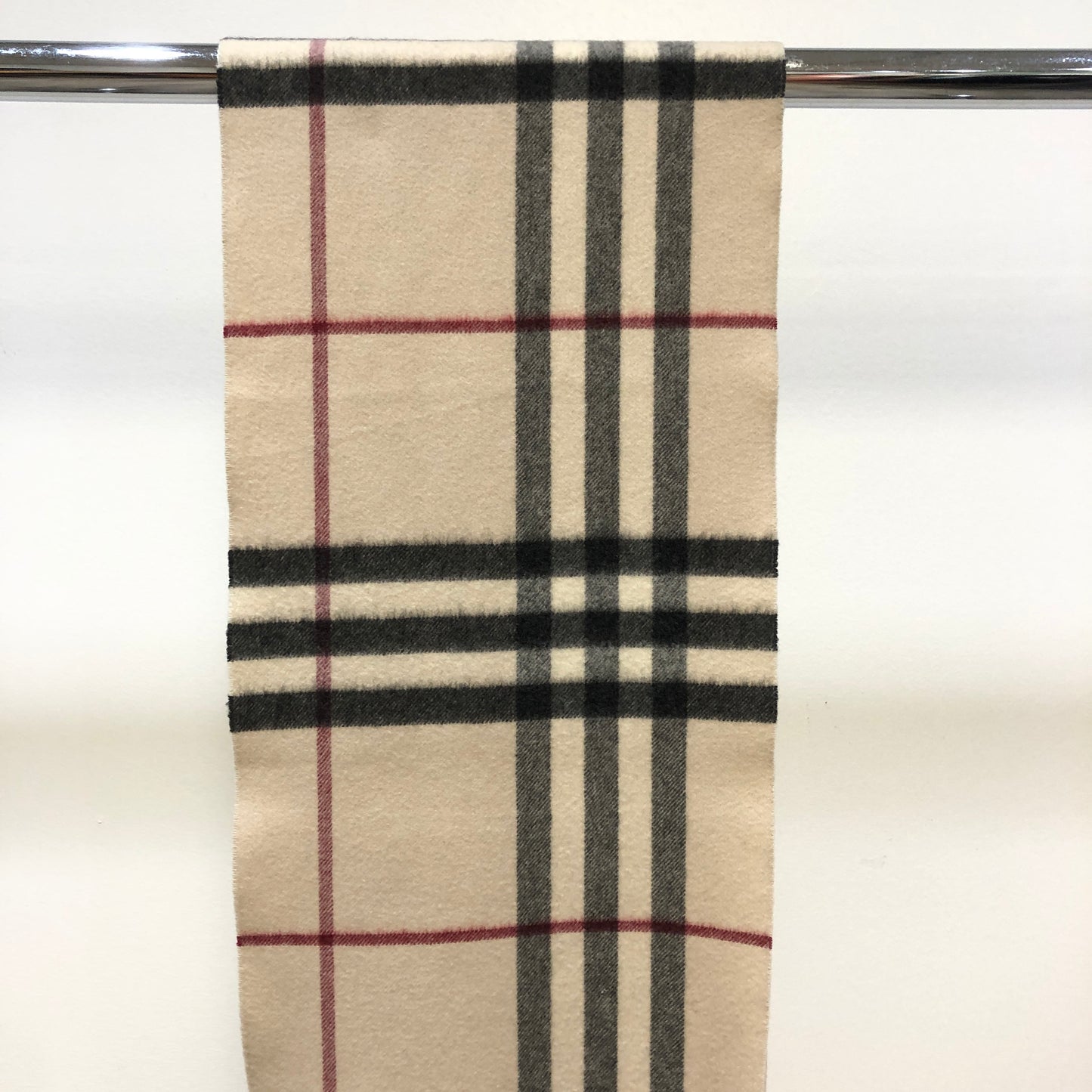 Burberry Beige Black Red Nova Check Cashmere Scarf 162×30cm