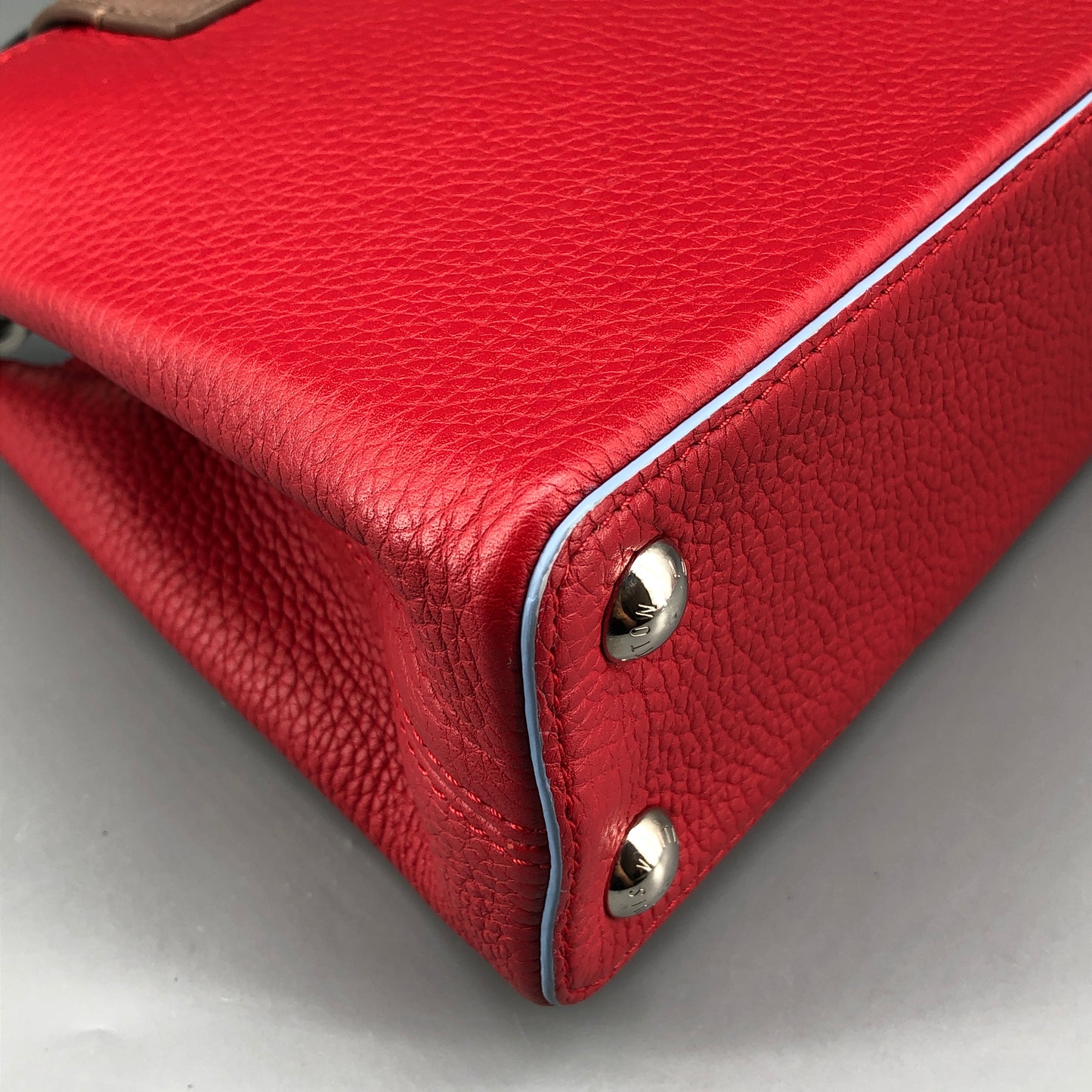 Louis Vuitton Capucines PM Taurillon Leather Handbag Red Light Blue Two-Tone