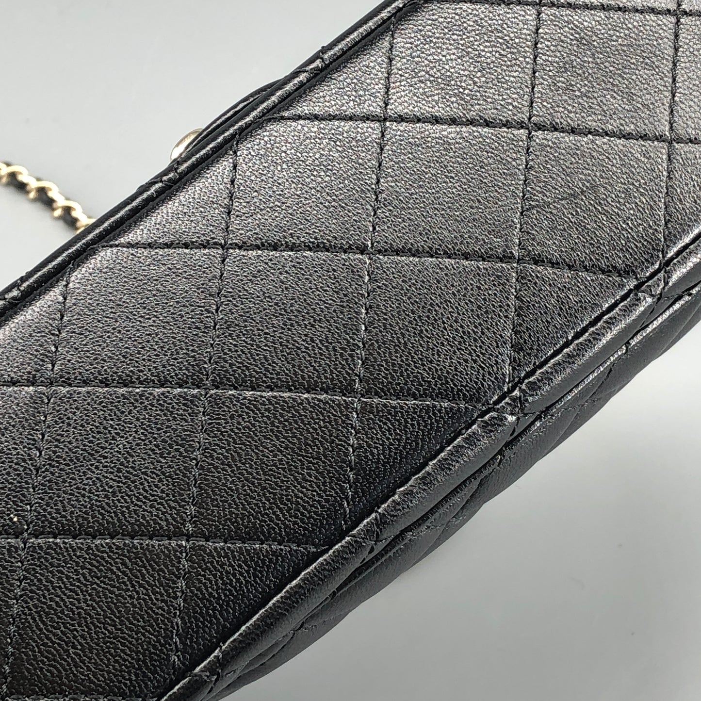 Chanel lambskin quilted mini rectangular flap bag in black with CC logo chain