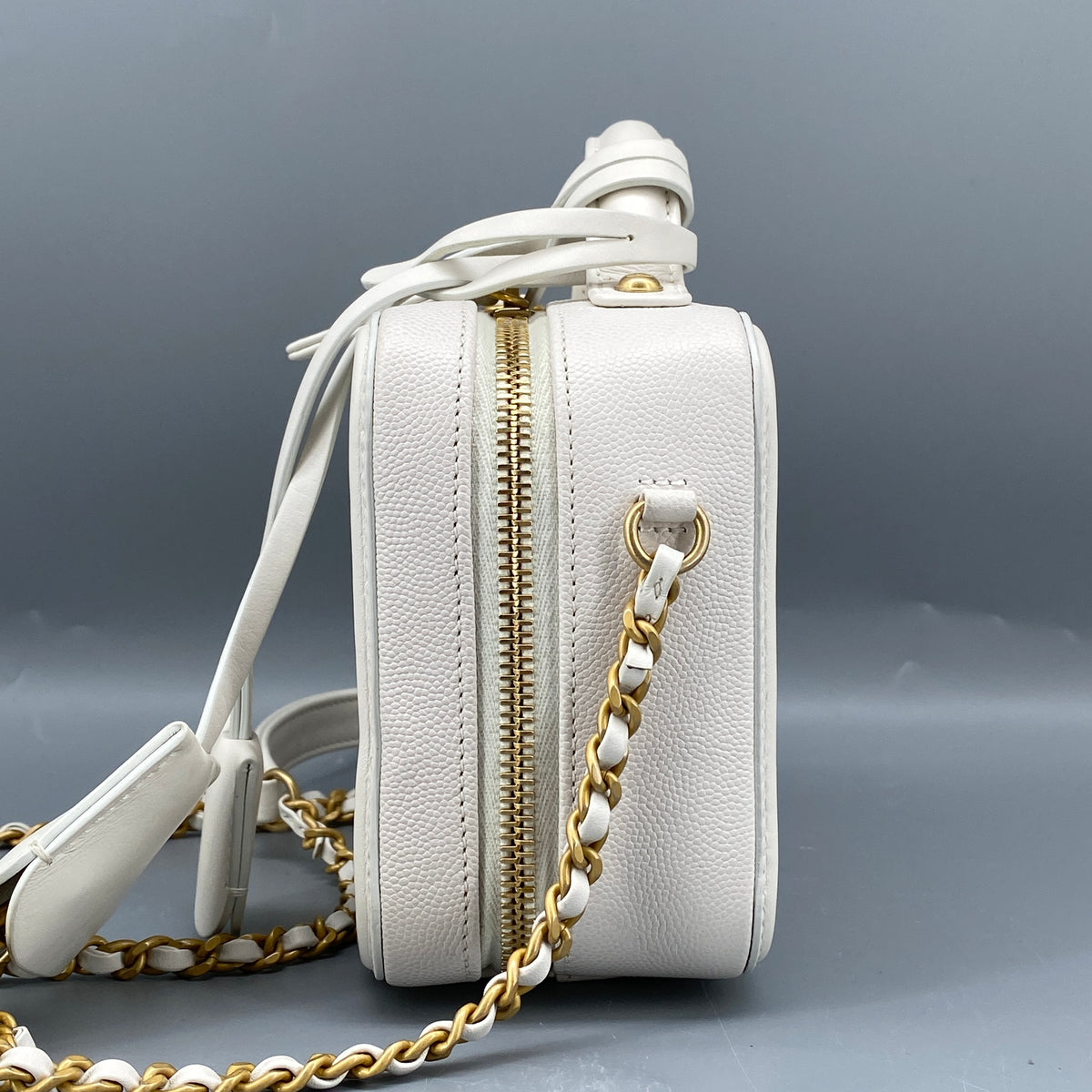 Chanel Caviar Quilted  CC Filigree Vanity Case White Crossbody Bag