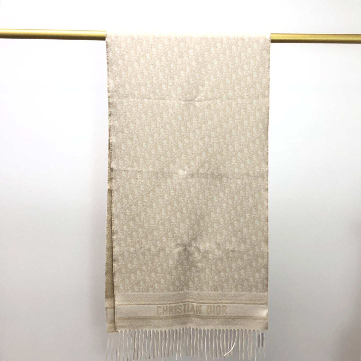 Christian Dior Cream Dotted Scarf with Fringe 45*200cm