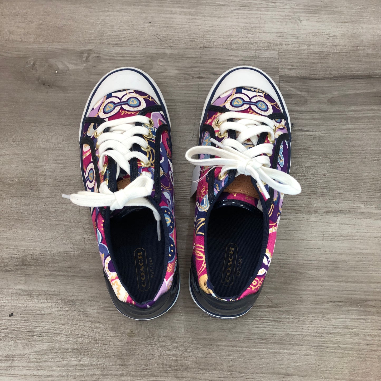 Coach Barrett Low Top Canvas Sneakers Size 6.5B White Purple Pink Gold Print