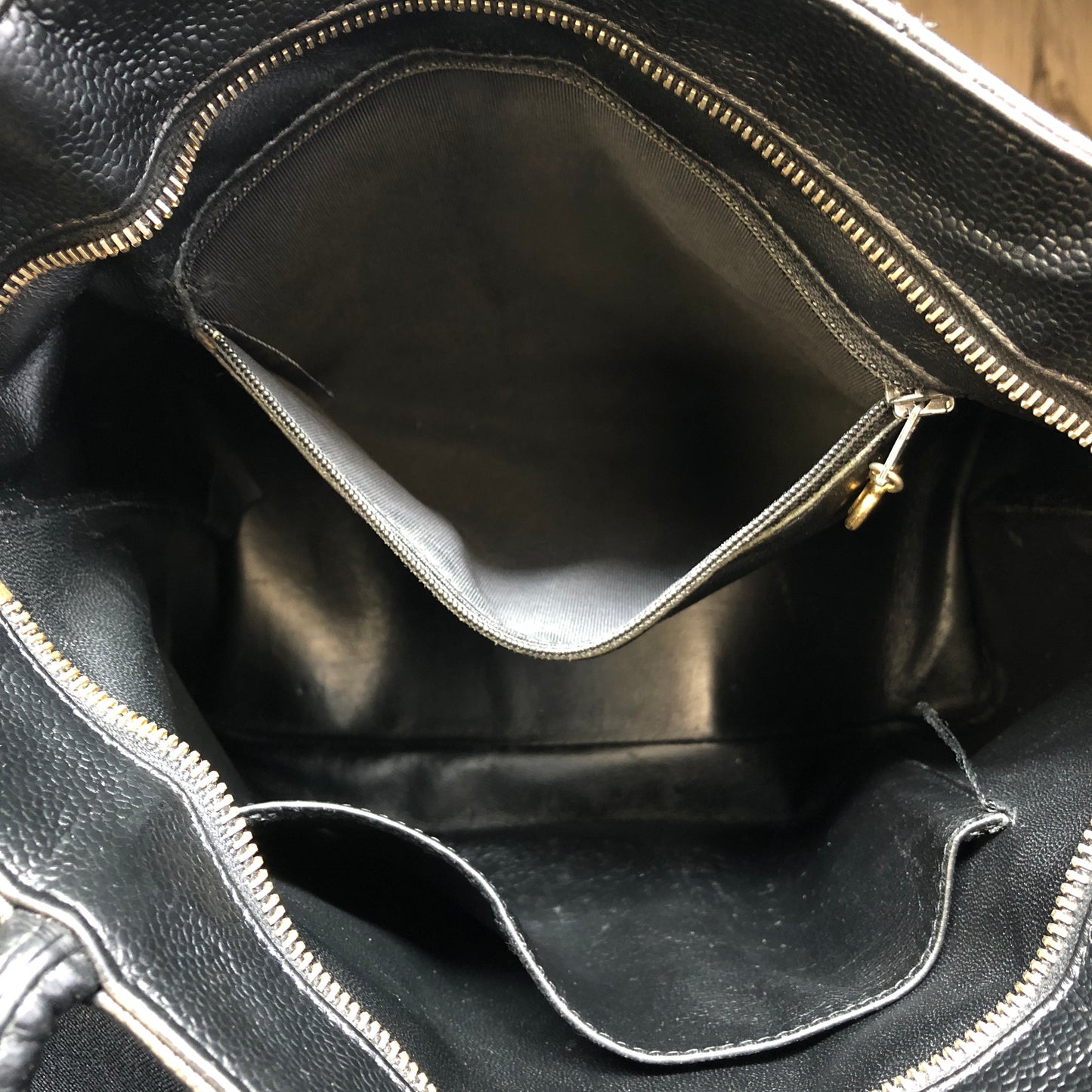 Chanel Quilted Caviar Leather CC Tote Bag Black