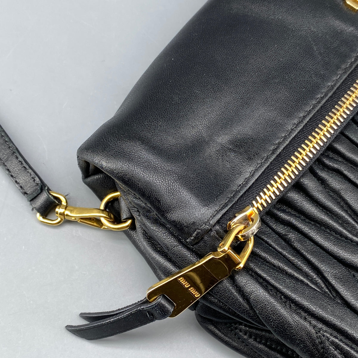 Miu Miu Matelasse Leather Crossbody Bag Black