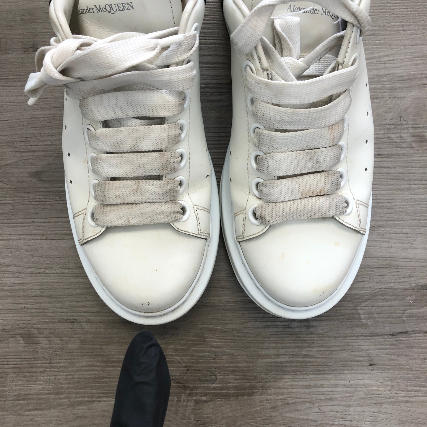 Alexander McQueen Women's Oversized Platform Leather Sneaker Shoes 37 White Metallic Pearl