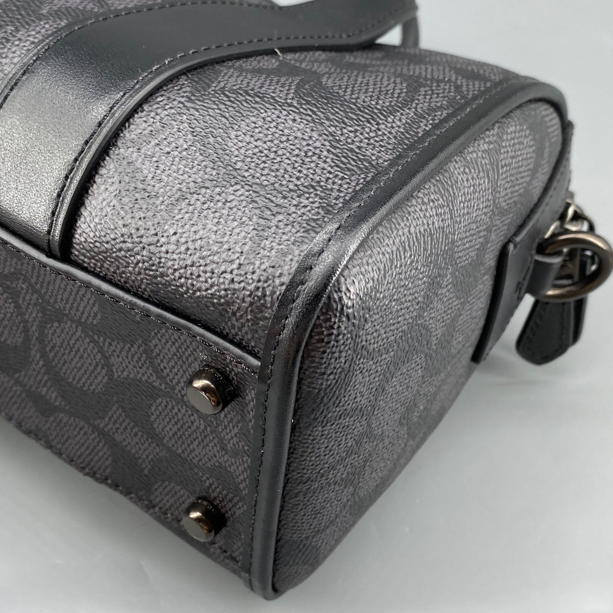 Coach Black Signature Canvas Barrel Top Handle Bag