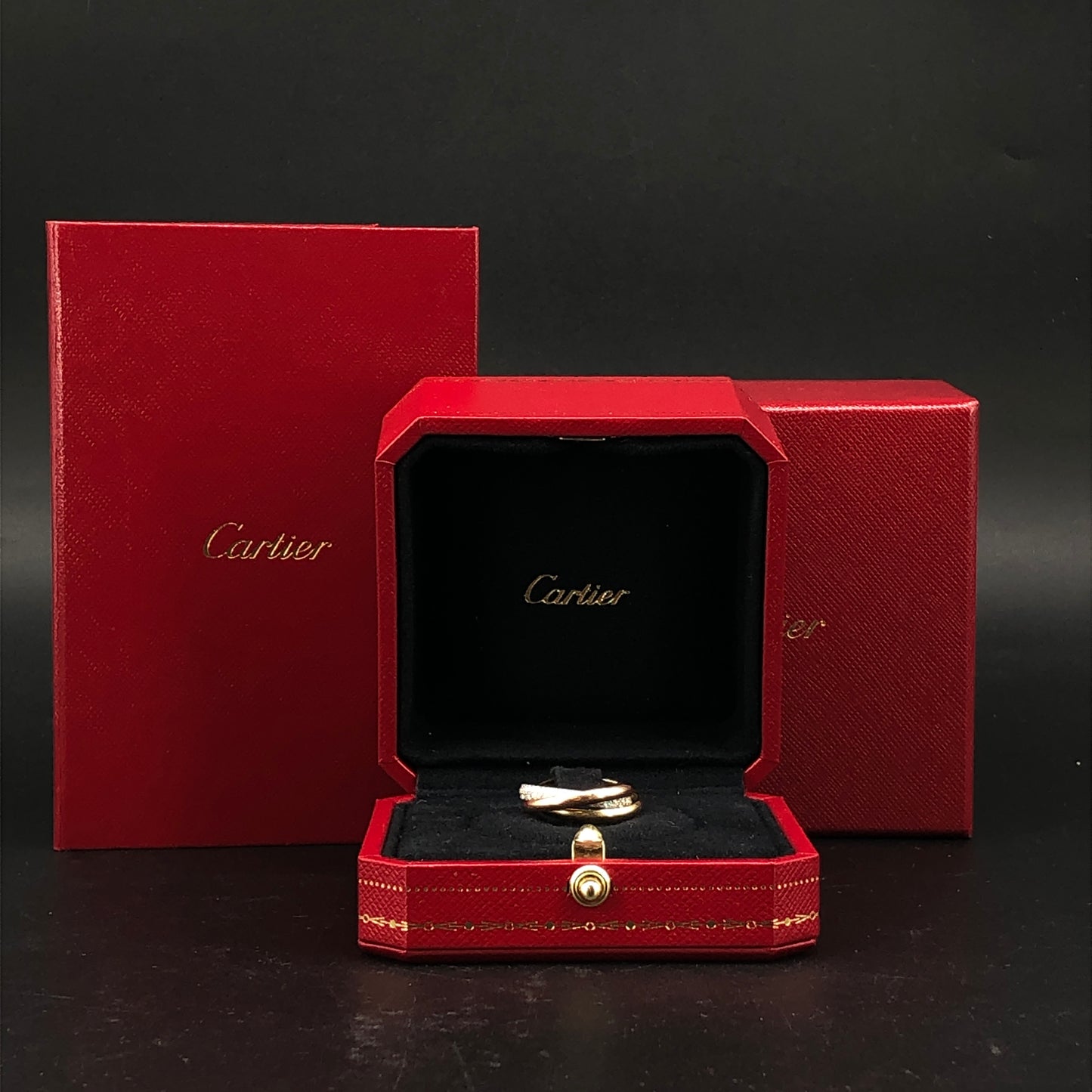 Cartier Trinity AU750 Yellow Gold Diamond Three Interlocking Ring Size 50mm