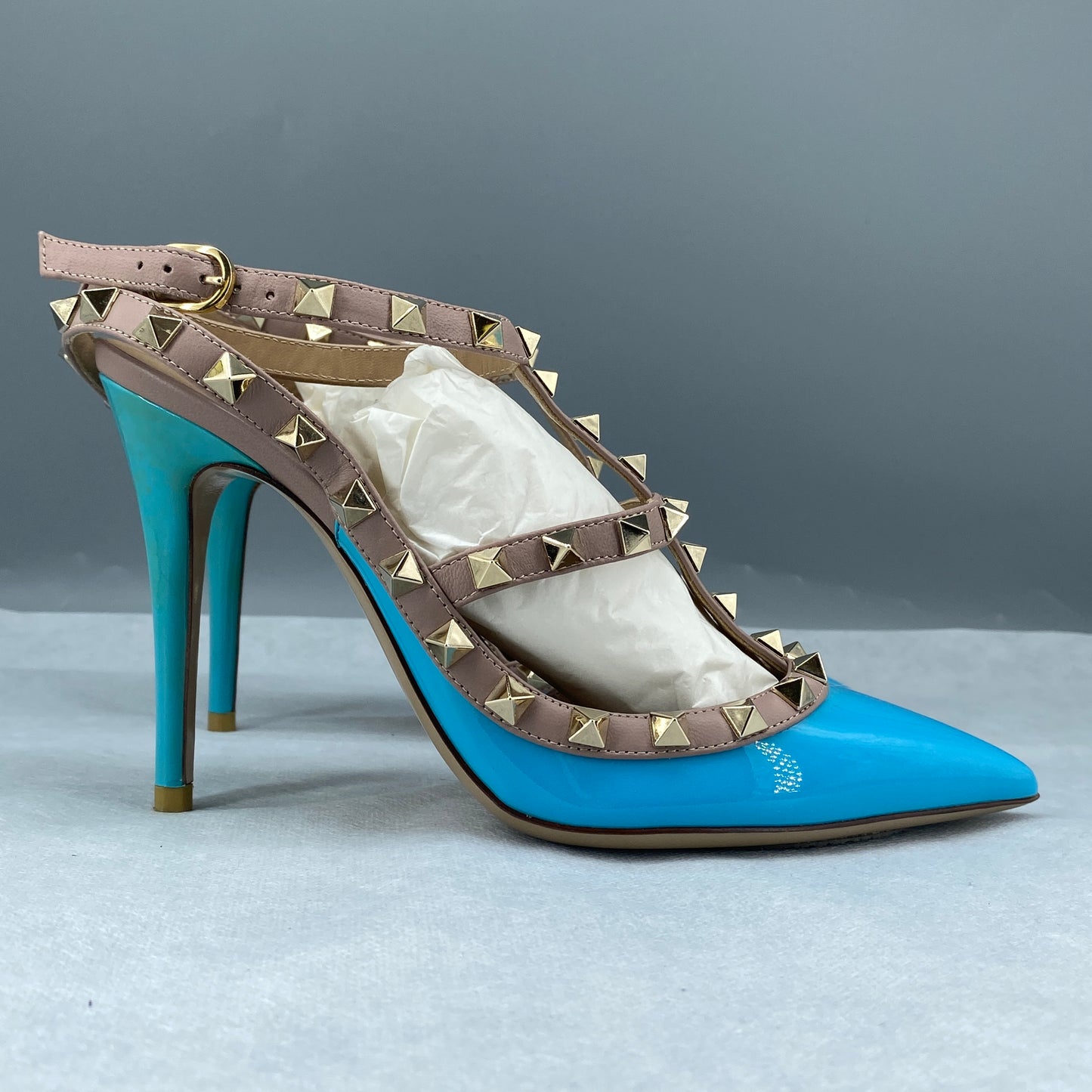 Valentino Women’s Light Blue Rockstud Pointed Toe High Heels Shoes