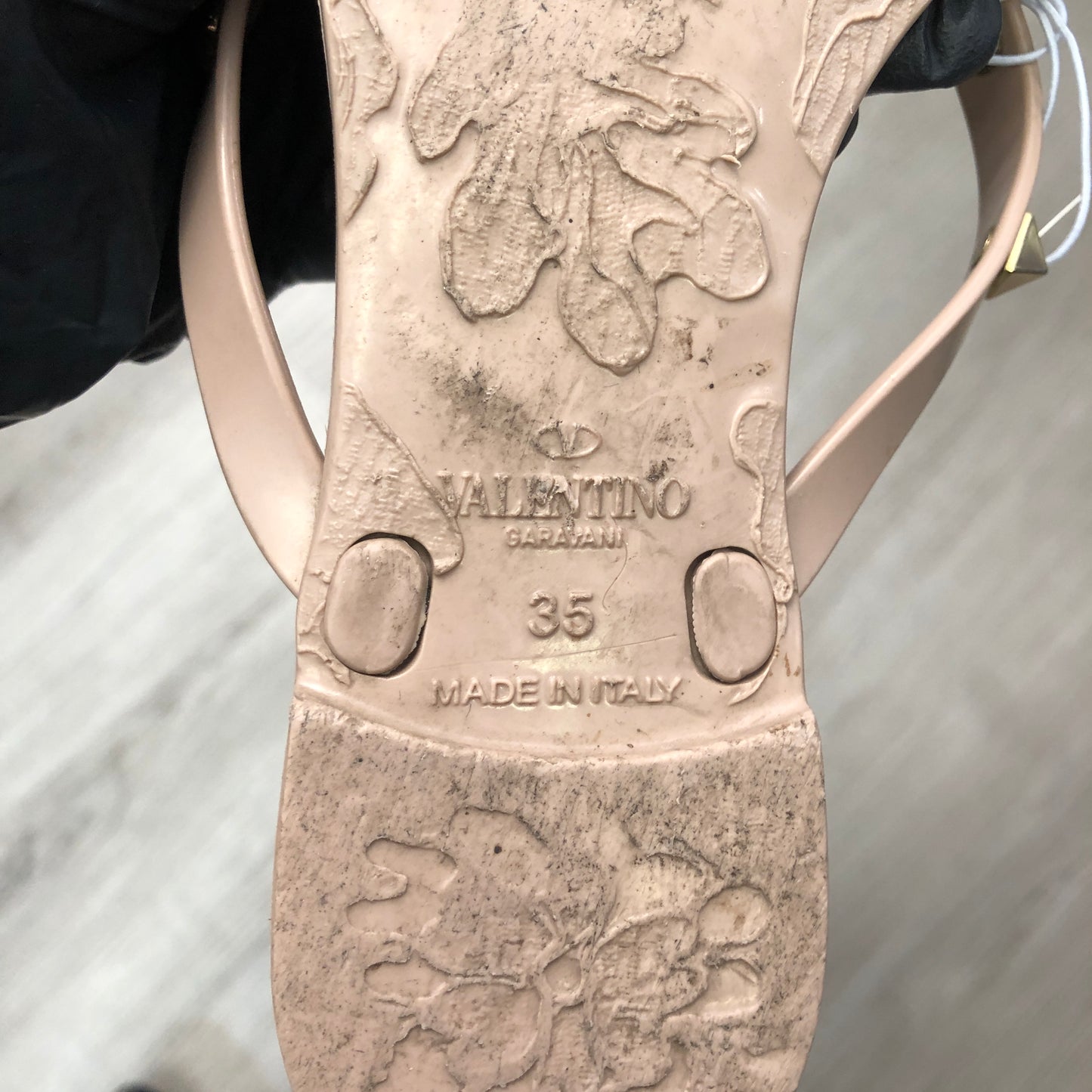 Valentino Nude Smooth Leather Rockstud Flat Slide Sandals 35