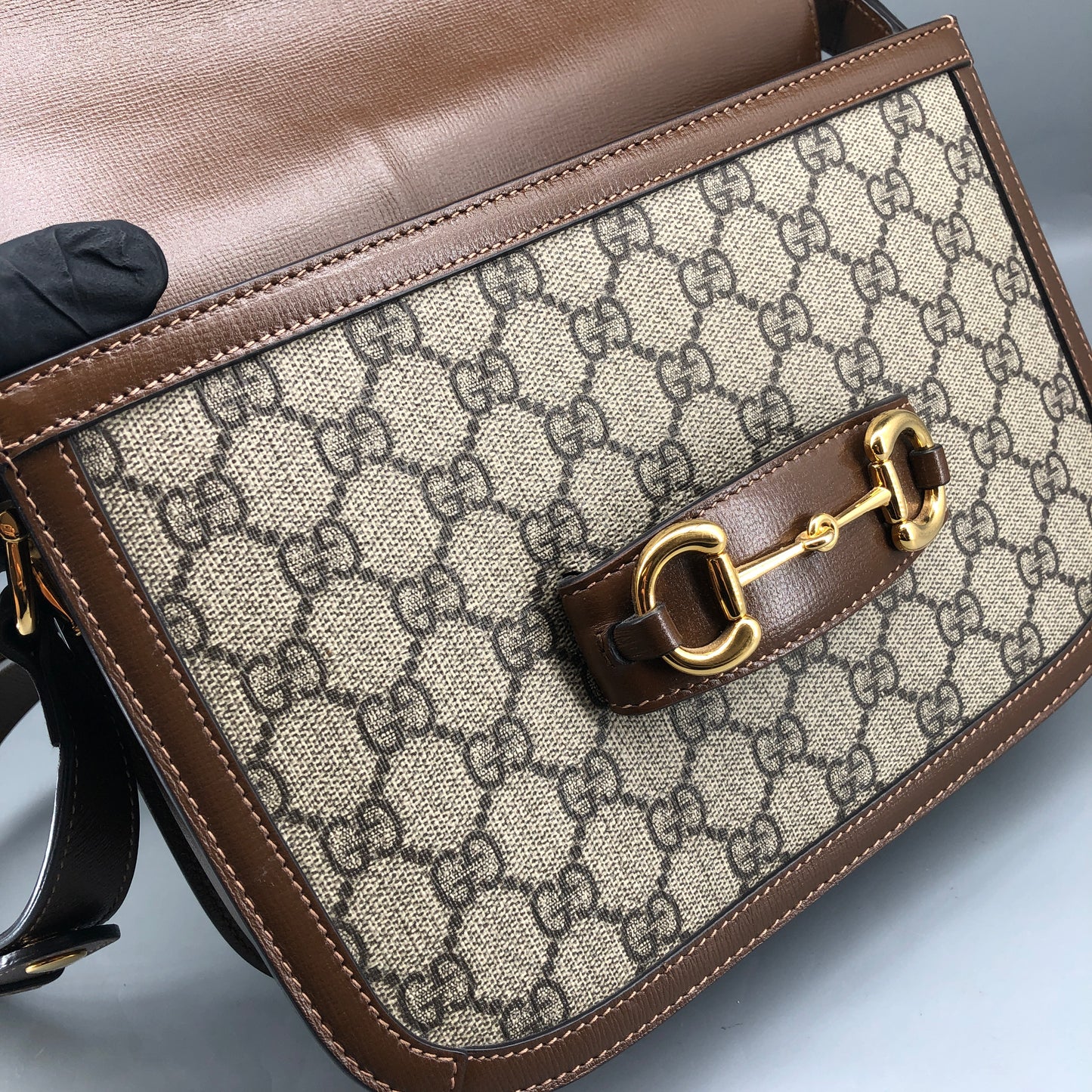Gucci 1955 Horsebit GG Canvas Crossbody Bag Beige Caramel
